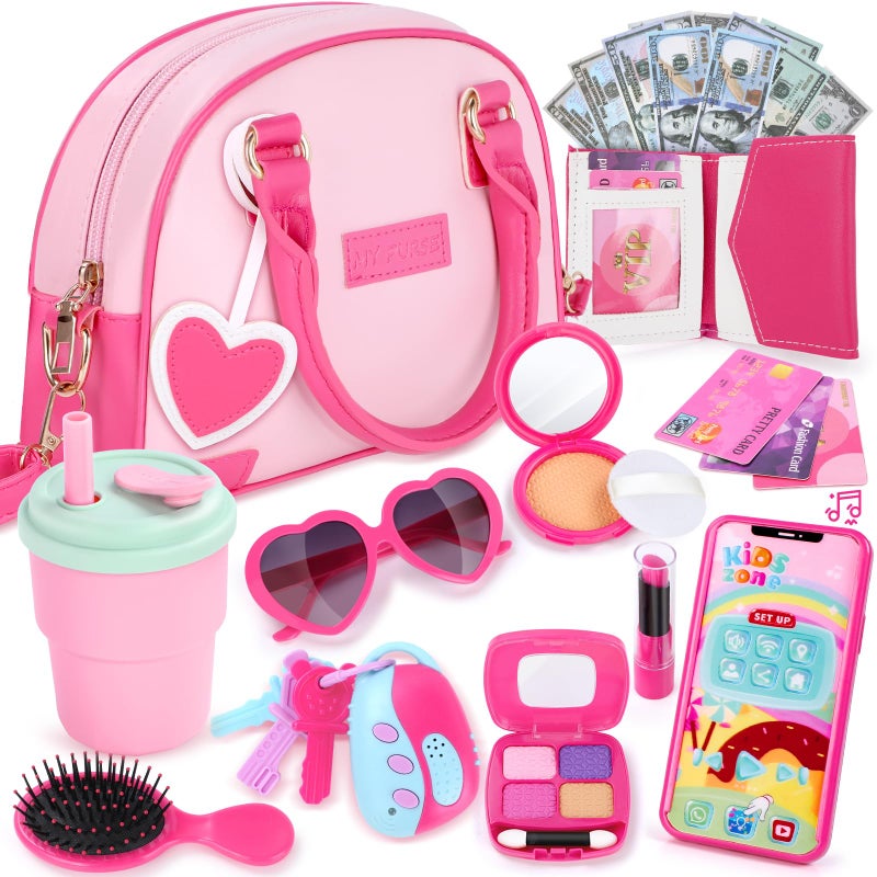 INNOCHEER Little Girls Purse  Kids Toy Purse with Pretend Makeup  Play Purse for Little Girls  Pretend Play Toddler Purse  Birthday Christmas Princess Gifts Toys for Girls 3 4 5 6 7 8 Year Old - Image 1